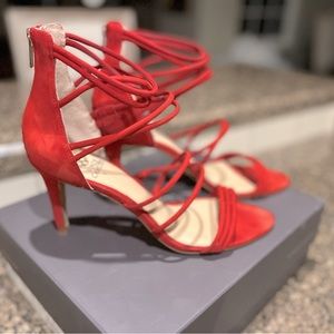 Vince Camuto Cabela Strappy Sandal in Red Rose Nubuck